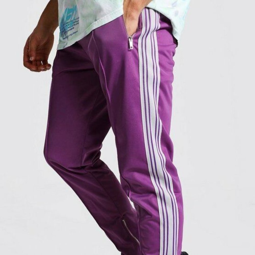 NWT Men's Man MEDIUM PURPLE Slim Fit Pintuck Tricot Jogger with Side Tape